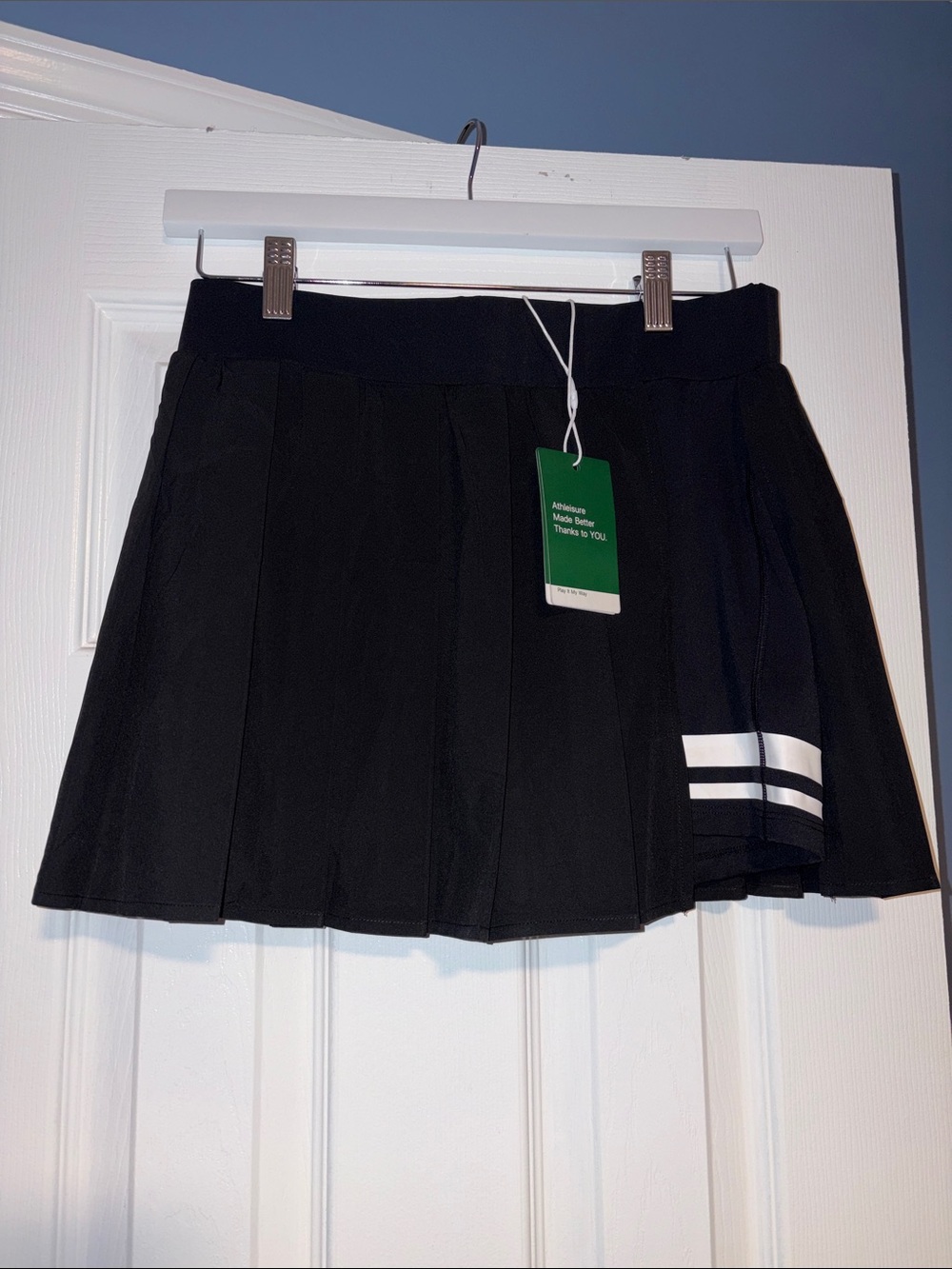 HALARA Black Pleated Skort with White Stripe Accents